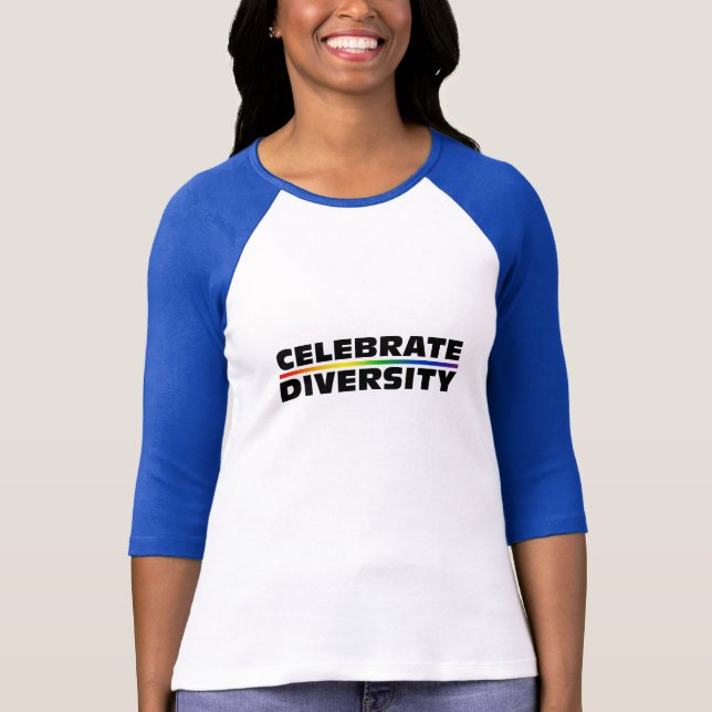 Camiseta Celebre a las señoras de la diversidad 3/4 raglán (Anverso)