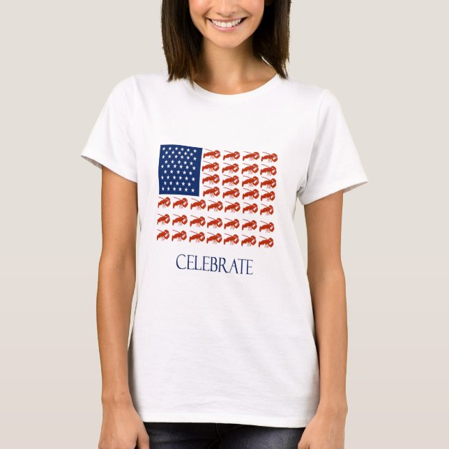 Camiseta Celebre la langosta de la bandera americana (Anverso)