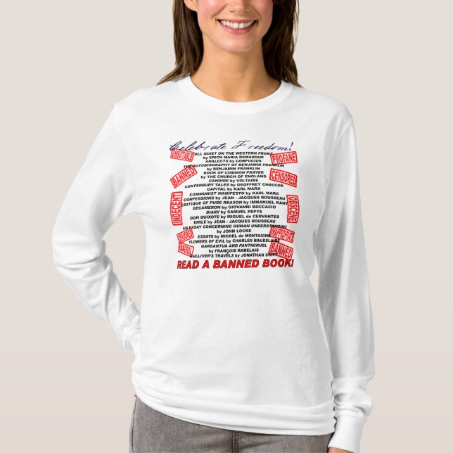 Camiseta ¡Celebre la libertad!  ¡Lea un libro PROHIBIDO! (Anverso)
