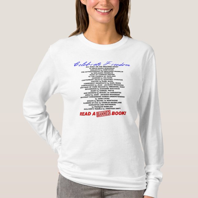 Camiseta ¡Celebre la libertad!  ¡Lea un libro PROHIBIDO! (Anverso)