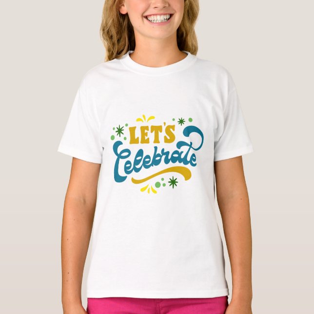 Camiseta Celebremos | Diseño Fiesta festivo (Anverso)