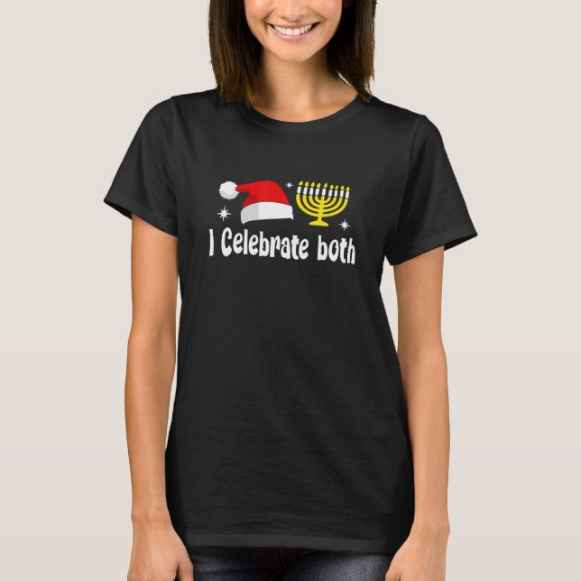 Camiseta Celebro a ambos Navidades Hanukkah Menorah Santa (Anverso)