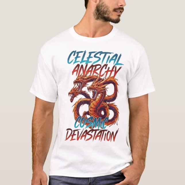 Camiseta Celestial Anarchy: Triple-Headed Cosmic Dragon Tee (Anverso)