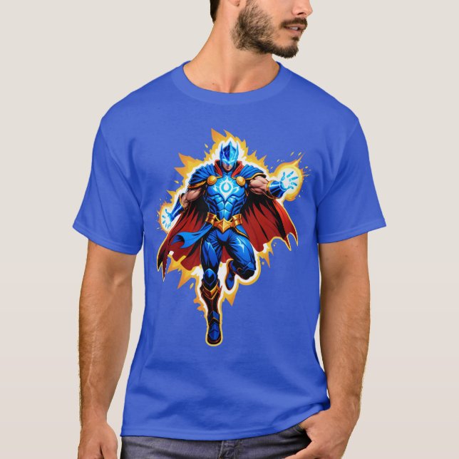 Camiseta Celestial Arc Knight – Blue Energy Ascension (Anverso)