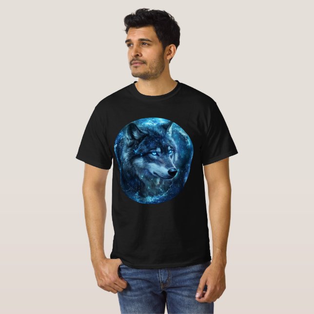 Camiseta Celestial Blue-Eyed Wolf Wall Art (Anverso completo)