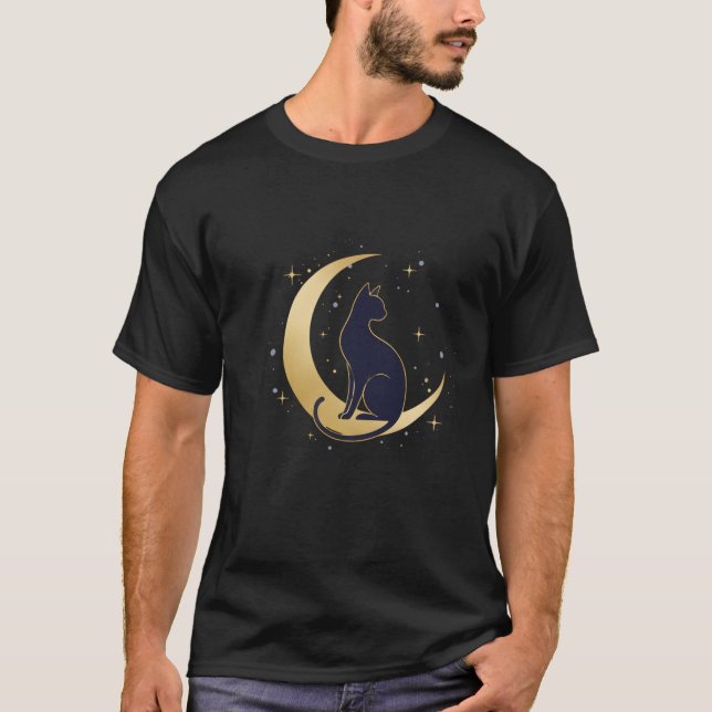 Camiseta Celestial Cat on Crescent Moon (Anverso)
