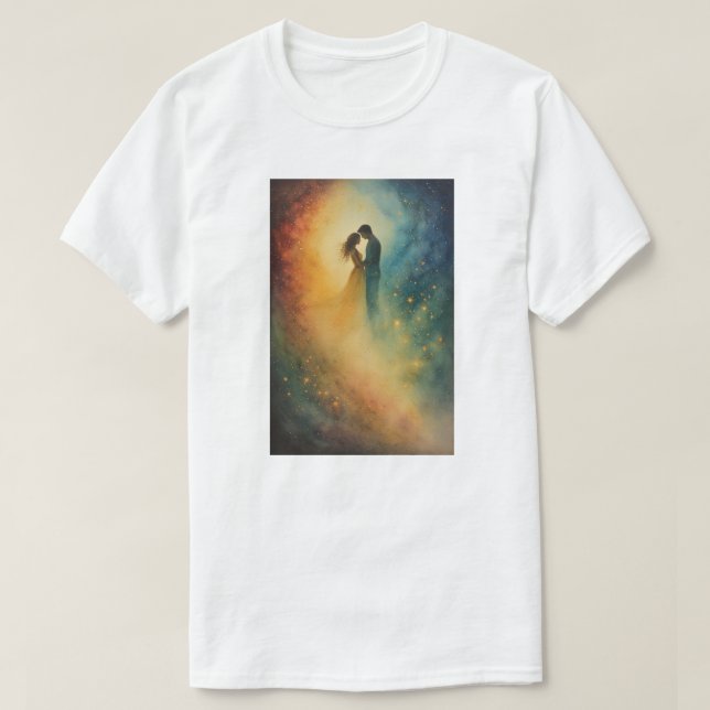 Camiseta Celestial Embrace Watercolor Art, Couple (Diseño del anverso)