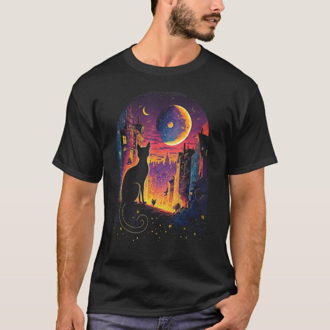 Camiseta Celestial Feline  Moon Cat's Spell (Anverso)