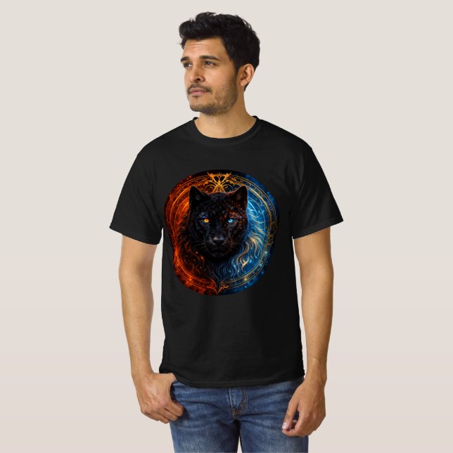 Camiseta Celestial Panther – Fire and Ice Mandala Art (Anverso completo)