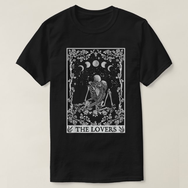 Camiseta Celestial Skeleton The Lovers Tarot Card Moon Read (Diseño del anverso)