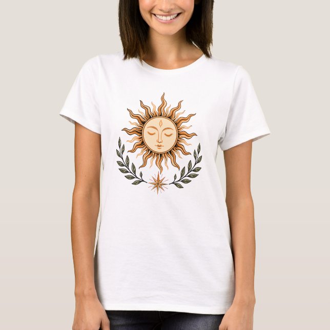 Camiseta Celestial Sun Face Botanical Mystical Art (Anverso)