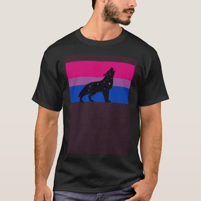 Camiseta Celestial Wolf Bisexual Pride Flag Tribal Galaxy A (Anverso)