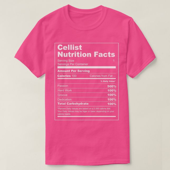 Camiseta Cellist Nutrition Facts  (Diseño del anverso)