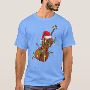 Camiseta Cello Music Xmas Lighting Mating Santa Hat Cello