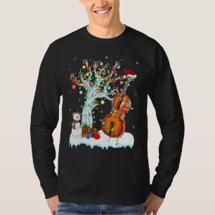 Camiseta Cello Music Xmas Tree iluminando Santa Hat Cello C