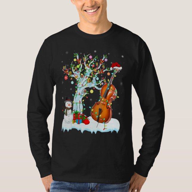 Camiseta Cello Music Xmas Tree iluminando Santa Hat Cello C (Anverso)