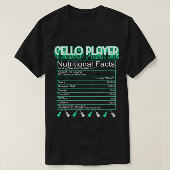 Camiseta Cello Player Hechos Nutricionales Orquesta Música  (Diseño del anverso)