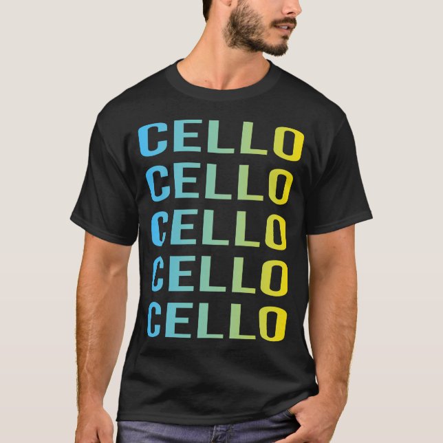Camiseta Celo Azul Amarillo Violonchelista (Anverso)