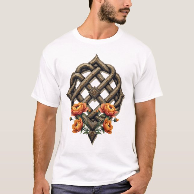Camiseta Celtic art and floral splendor in warm tones.  (Anverso)