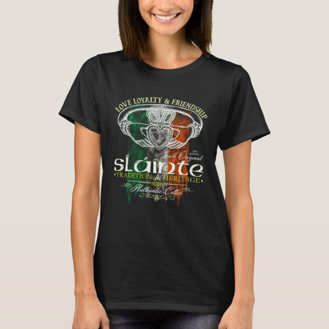 Camiseta Celtic Claddagh Slainte Grunge Irish Flag St Patri (Anverso)