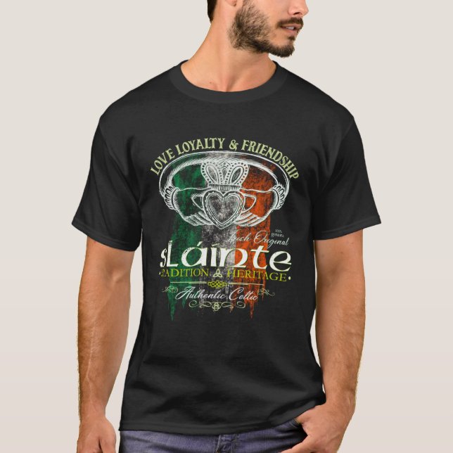 Camiseta Celtic Claddagh Slainte Grunge Irish Flag St Patri (Anverso)