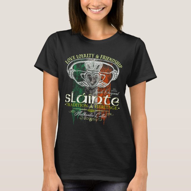 Camiseta Celtic Claddagh Slainte Nge Irish Flag St. Patrick (Anverso)