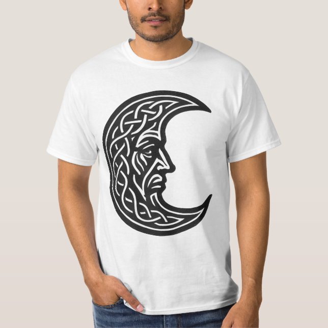 Camiseta Celtic Moon‑Face Knotwork – Monochrome Ink Emblem (Anverso)