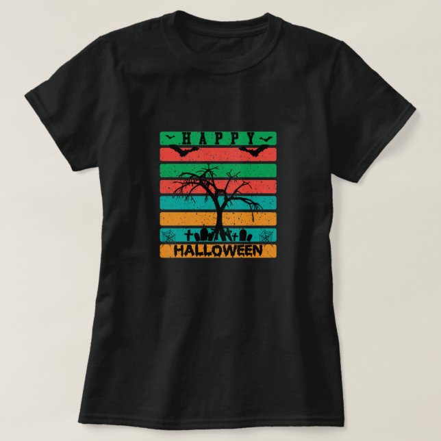 Camiseta Cementerio de bandas multicolor con murciélagos y  (Diseño del anverso)
