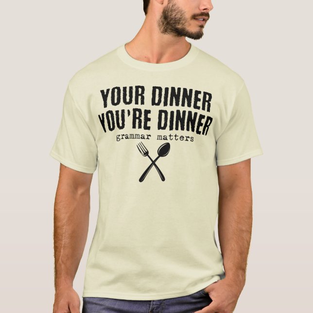Camiseta Cena divertida Tu cena, temas gramaticales (Anverso)