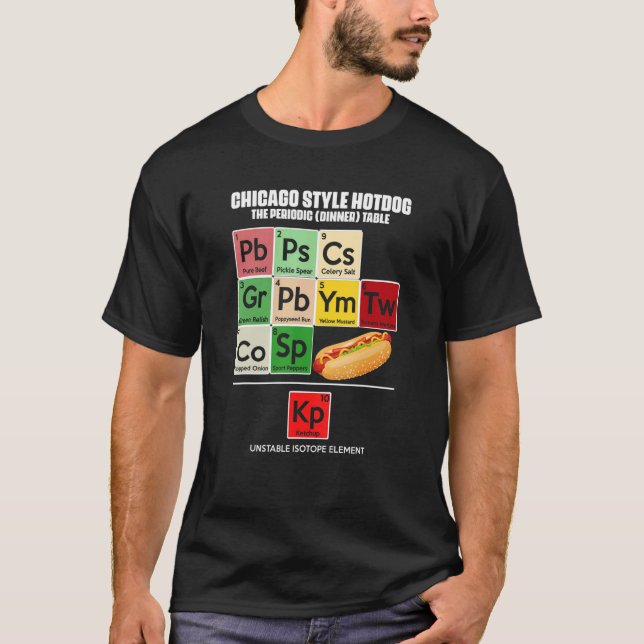 Camiseta Cena periódica de perro caliente estilo Chicago (Anverso)