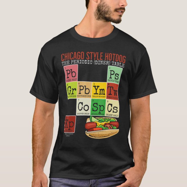Camiseta Cena periódica de perro caliente estilo Chicago (Anverso)