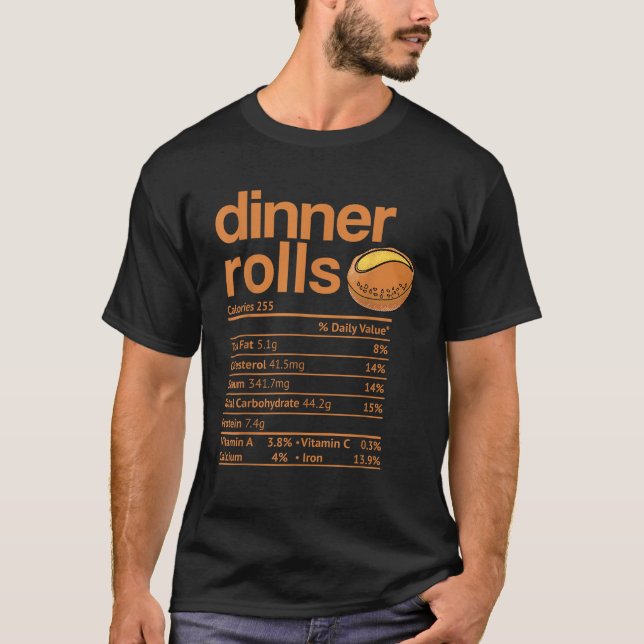 Camiseta Cena Rolls Nutrición Hechos Graciosos Acción de Gr (Anverso)