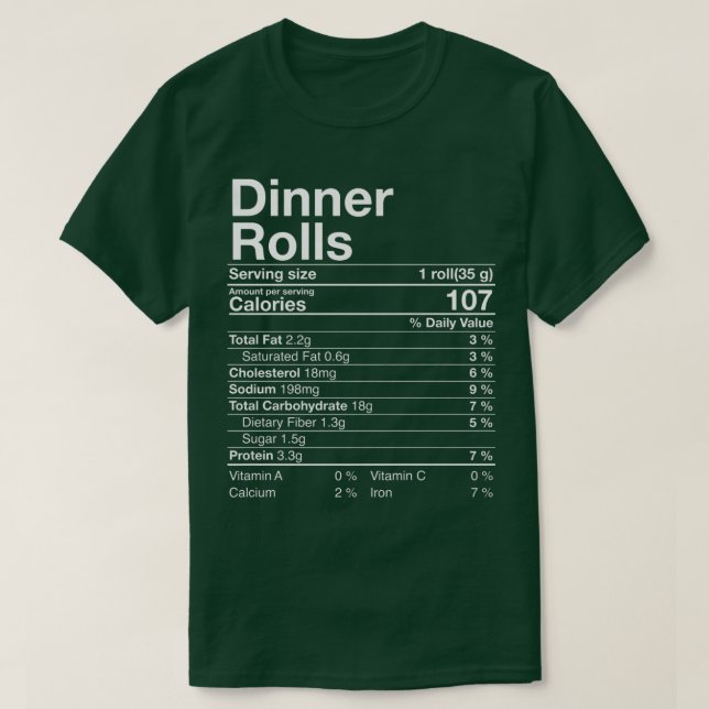 Camiseta Cena Rolls Nutrición Hechos Regalos de Acción de G (Diseño del anverso)