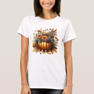 Camiseta Centro de calabaza de caída floral con flor de oto