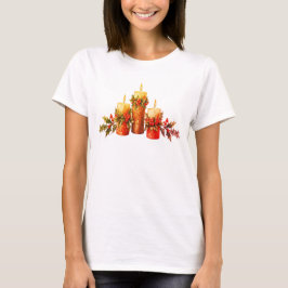 Camiseta Centro de mesa de vela Feliz Navidad en SS Blanco