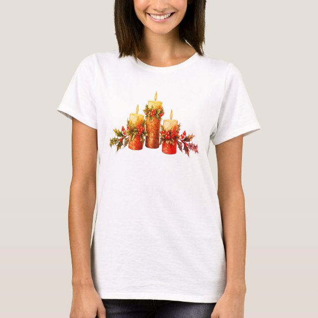 Camiseta Centro de mesa de vela Feliz Navidad en SS Blanco (Anverso)
