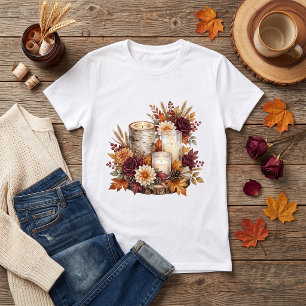 Camiseta Centro de mesa floral con vela de otoño rústico