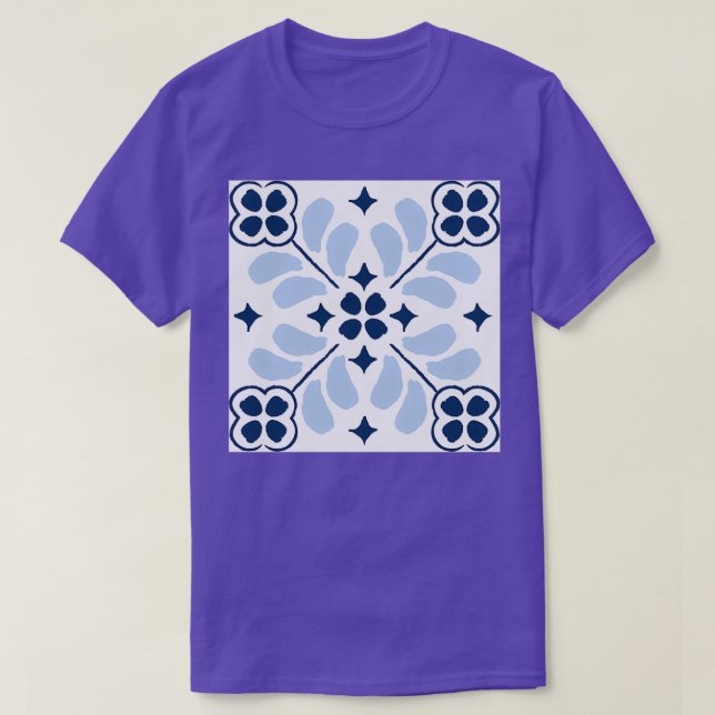 Camiseta Cerami azul y blanco en mosaico mediterráneo (Diseño del anverso)
