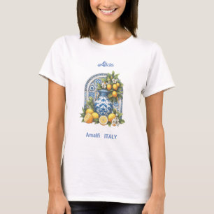 Camiseta Cerámica Amalfi blanca y azul Vase Lemons Italia