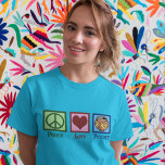 Camiseta Cerámica de amor por la paz<br><div class="desc">Un regalo de alfarería de bonito para un artista que usa arcilla y horno para hacer artes cerámicas y ollas. Una linda señal verde de paz,  corazón rojo y una hermosa imagen de tazón de cerámica de la fábrica de gráficos. Un buen regalo de alfarero.</div>