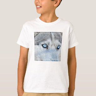 Camiseta Cerca del Husky Siberiano con los ojos azules