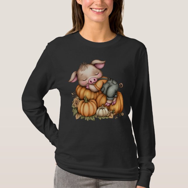 Camiseta Cerdito bebé lindo de cosecha de otoño (Anverso)