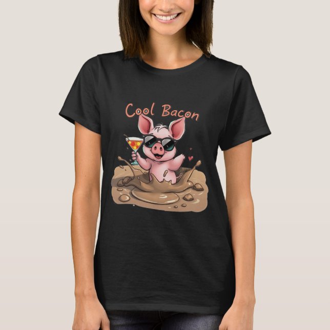 Camiseta Cerdito con gafas de sol "Tocino Cool" (Anverso)