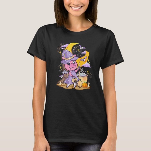 Camiseta Cerdito lindo amor bruja de Halloween sombrero dis (Anverso)