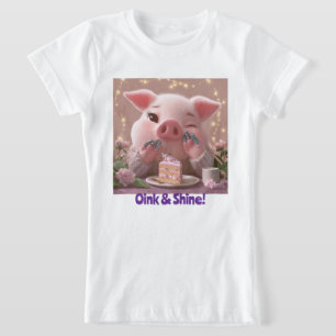 Camiseta Cerdito lindo con manicura y pastel –diseño Pink S