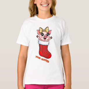 Camiseta Cerdito lindo en calcetín de Navidad