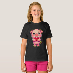 Camiseta Cerdito Lindo Sosteniendo Corazón Rojo Amante de C