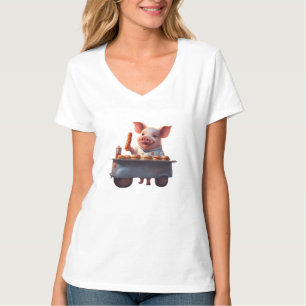 Camiseta Cerdito lindo trabaja en un puesto de hot dogs