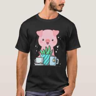 Camiseta Cerdito Namaste Lindo Hace Yoga Jardinería Café