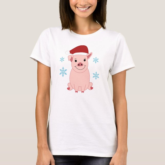 Camiseta Cerdito navideño sonriente (Anverso)